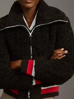 NEW Anthropolgie Maeve Sherpa Letterman Bomber Jacket | Size L
